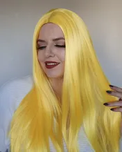 Blonde Wigs Grey Black Natural Straight Synthetic Blue Green Long Ombre Women Middle-Part