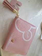 Disney-cartera pequeña de Mickey mouse para mujer, monedero para estudiante con cremallera corta, borla, mini billetera, tarjetero de Minnie