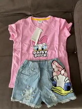 Conjunto de ropa con estampado de patos para niñas, camisa y pantalones cortos vaqueros con agujeros rotos de lentejuelas para verano