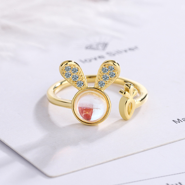 Cute Rabbit Animal Ring Men Open Adjustable Metal Punk Fashion Rabbit Ear Shape Zircon Rings For Women 2022 New Jewelry