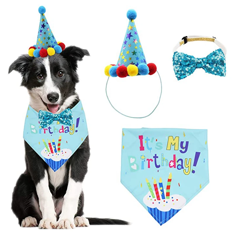 

Dog Accessories Supplies Dog Birthday Bandana Scarf and Dog Girl Boy Birthday Party Hat with Cute Dog Bow Tie Collar Pet supplie