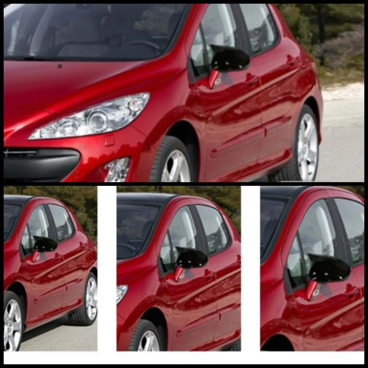 

ABS Plastic Bat Wing 2 Pieces Mirror Covers Caps Rearview Mirror CaseCover Gloss Black Accessories For 2007-2013 For Peugeot 308