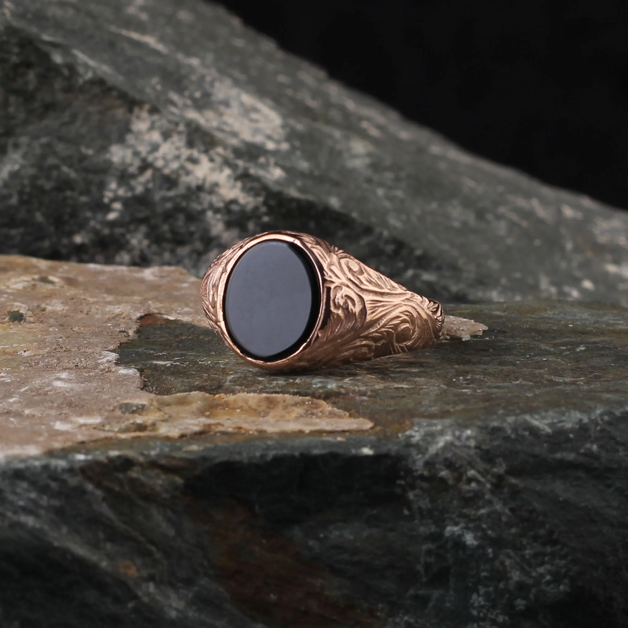 

Onyx 925 Sterling Silver Engraved Matte Special-Sanded MountTraditional Handmade Turkish Signet Ring Jewelry Gift for Women Men