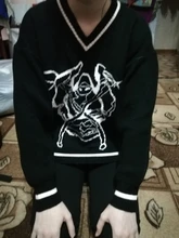 HEYounGIRL-suéter de punto de estilo Preppy para mujer, Jersey de punto de gran tamaño con cuello de pico informal, Jersey estampado de moda, prendas de punto 2021