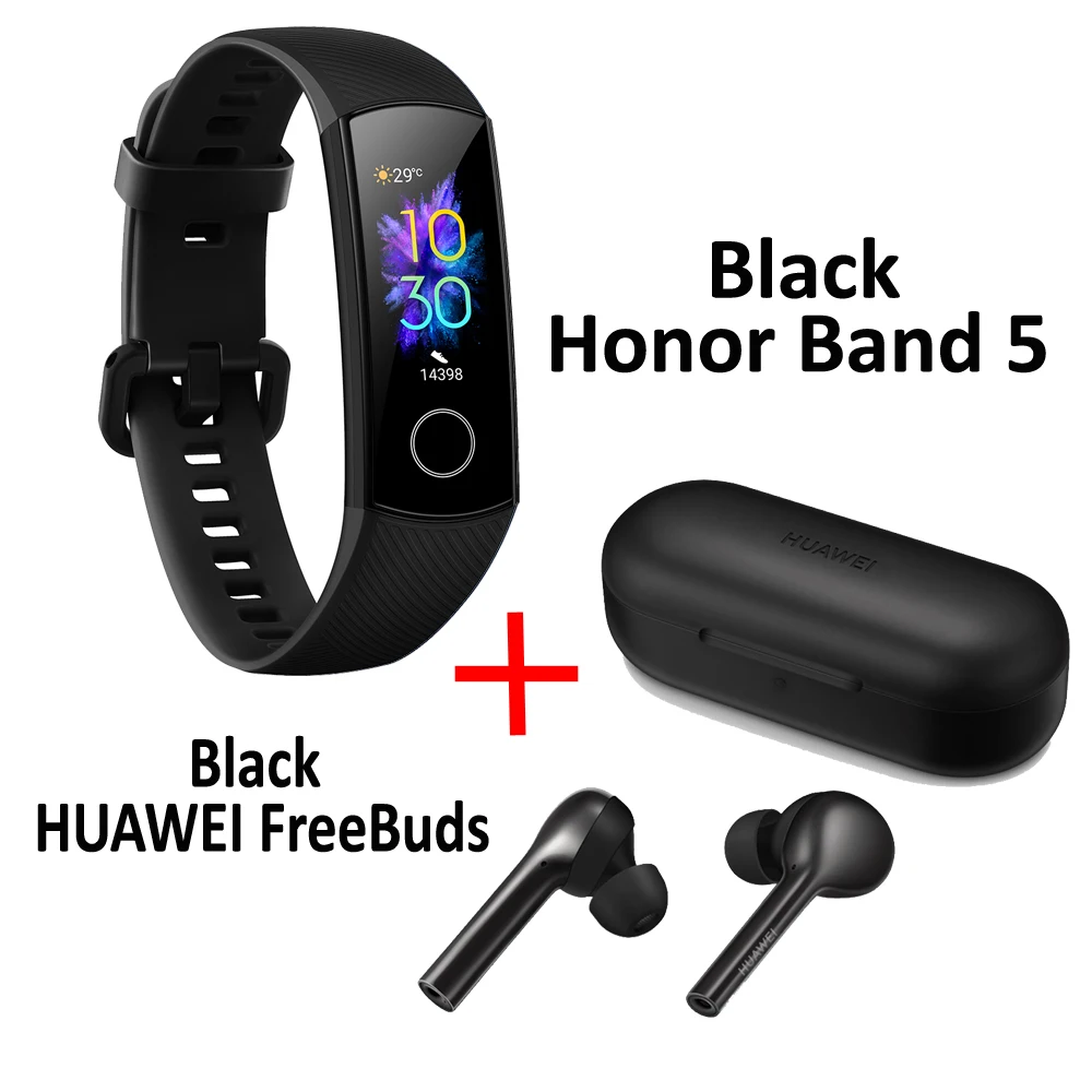 Huawei Honor Band 5 Смарт-браслет с huawei FreeBuds браслет шагомер сенсорный экран для плавания пульсометр для сна - Цвет: Band with FreeBuds