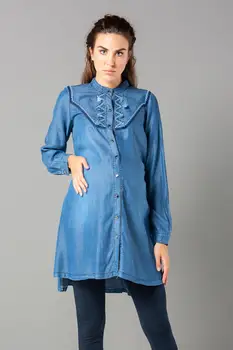 

8611-HAKİM COLLAR TASSEL MATERNITY DENIM SHIRT