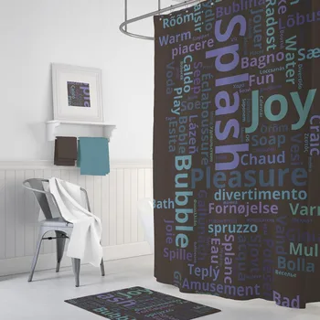 

Zethome WorldCloud Shower Curtain 180x200 cm Digital Print Modern Design Polyester Fabric Waterproof Washable Mould (71" x 78")