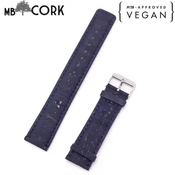 

Cork watch strap Dark blue with PU leather vegan men watch strap high quality from Portugal E-009