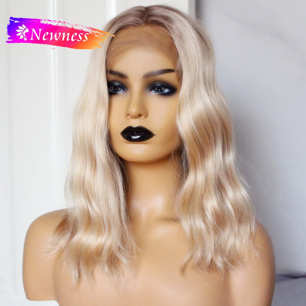 Новый Ombre блонд Боб волосы парик короткие свободные волны 13x4 синтетические на