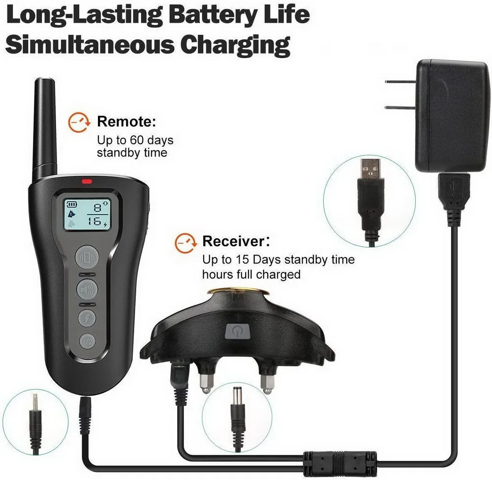 Перезаряжаемый ошейник для собак с дистанционным управлением, 3 режима обучения, звуковой сигнал, вибрация и шок, 1000 футов дистанционный диапазон 100g2280