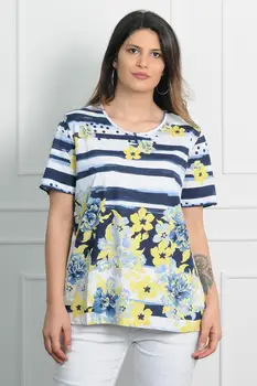 

Sans Textile Women 'S Navy Blue Cotton Fabric Flower Pattern Blouse 65 N15899