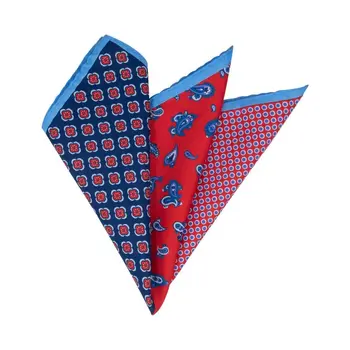 

Double-sided silk pocket square blue-red with ornament (52376)