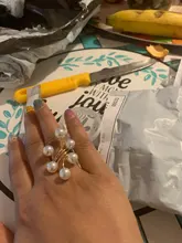 Anillo chapado en oro para mujer, elegante perla de imitación, anillos de apertura ajustables