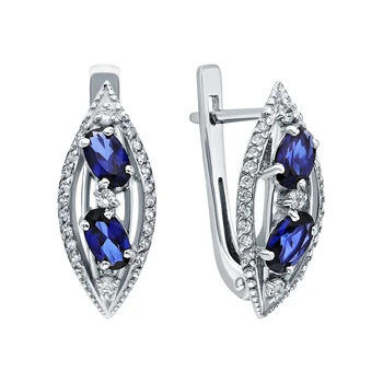 

Silver earrings with cubic zirconia and Sapphire synthetic sunlight sample 925