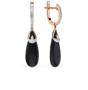 

Gold earrings with onyx and diamonds sunlight