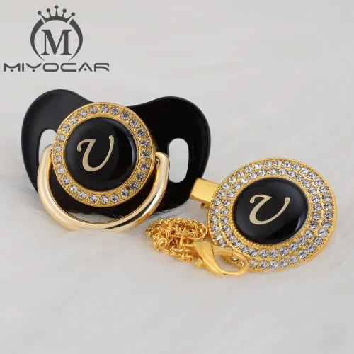MIYOCAR имя инициалы буквы U Элегантный Серебряный bling соска и пустышка Клип BPA бесплатно пустышка bling уникальный дизайн SGS пройти LU - Цвет: LU-4    6-18m