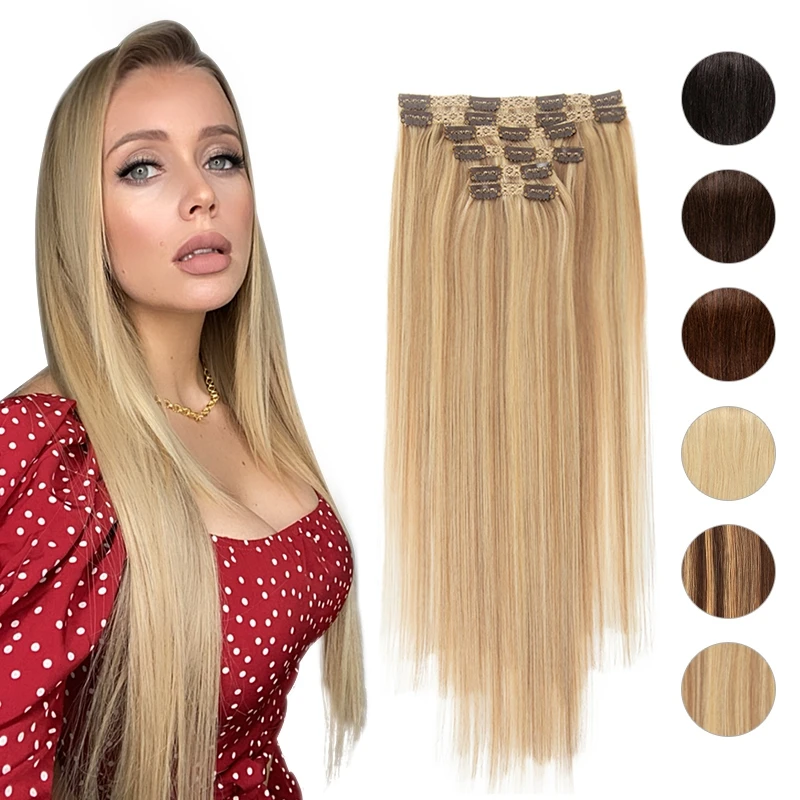 MRSHAIR Blonde Balayage Clip In Hair Extensions Clip In Human Hair 24inch 240G 6pcs/set Real Hair Highlight P18-613 Volume Hair