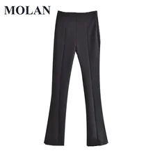 

MOLAN Pants Women Chic Fashion With Side Vents Flare Vintage High Waist Side Zipper Female Hot Sale Trousers Mujer