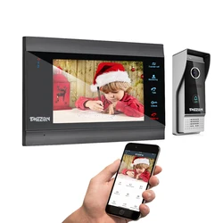 TMEZON – Système d'Interphone Domestique Sans Fil avec Application Tuya Wi fi Smart IP, Sonnette Vidéo 1080 P, Écran 7 Pouces avec 1x 1080P Filaire 