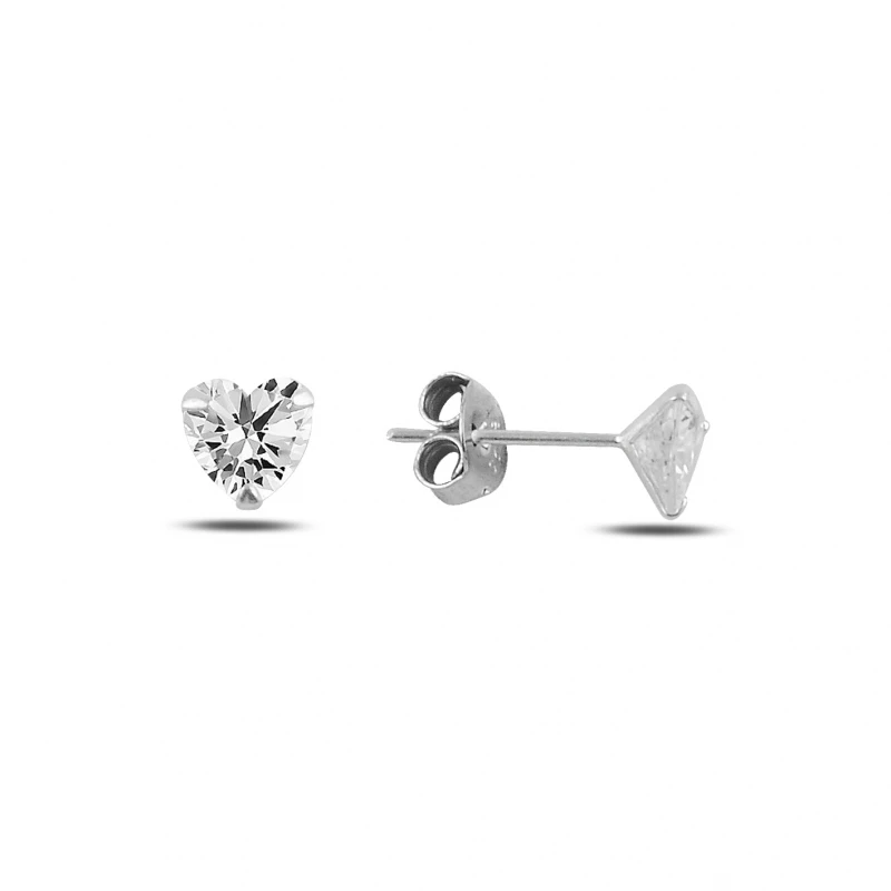 

Silver 925 Sterling 6mm Heart Zircon Stone Engagement Earrings