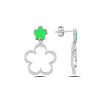 

Angemiel 925 Silver Cabochons Flower Dangle Earrings