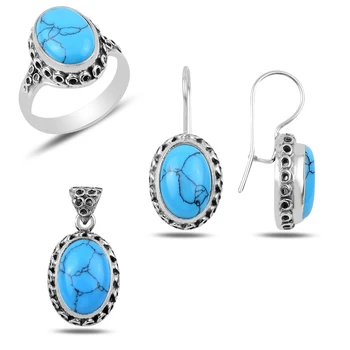 

Silver 925 Sterling Turquoise Stone Handwork Set