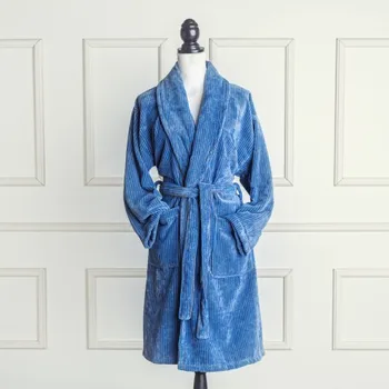 

Velvet bathrobe blue and gray 100% cotton striped