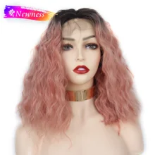 Ombre Pink Loose Wave 13x4 Synthetic Lace Front Short Bob Wigs Glueless Heat Resistant Fiber Cosplay Lace Front Wig For Women