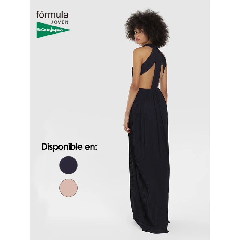 Fórmula Joven Vestido Largo Plisado Espalda Descubierta Cuello Halter El Corte Inglés Boda Invitado Formal Fiesta|Vestidos| - AliExpress