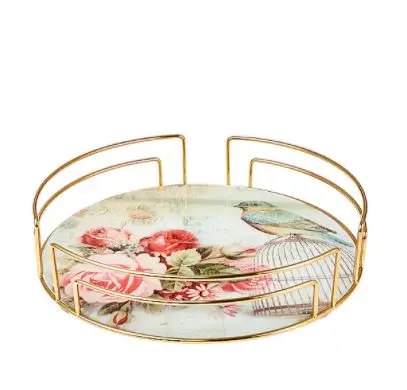 

WONDERFULL AMAZİNG Turkey authentic kitchen decor gold color dowry gift tray Birds 35 cm Round Tray