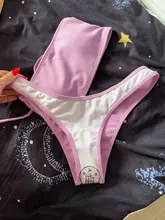 Bikini sin tirantes para mujer, bañador de 2 piezas, ropa de baño unicolor, conjunto de Bikini Sexy para mujer, traje de baño de cintura alta con Push-up, Bikini rosa y azul 2020