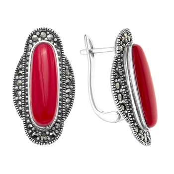 

Earrings made of silver with coral imit. And Marcasite
