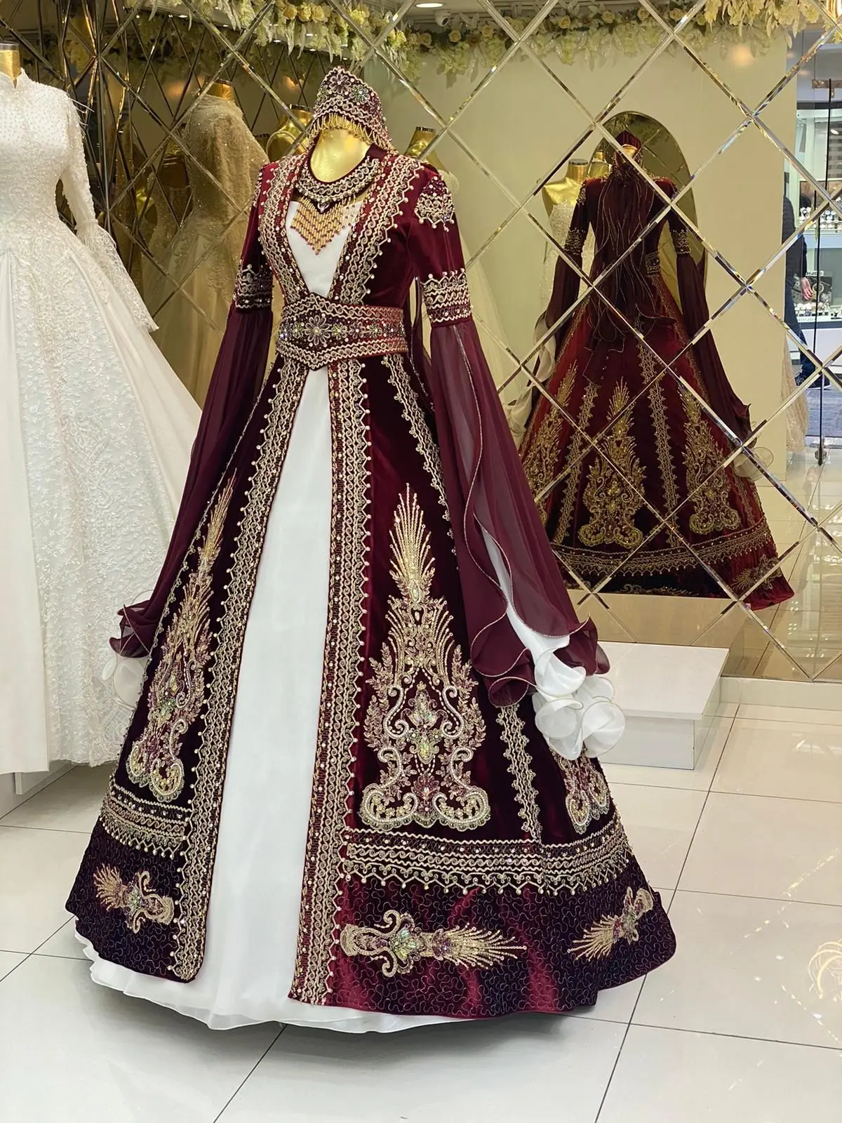 

Hurrem Sultan DarkRed Handwork Henna Kaftan Velvet 103--HSN