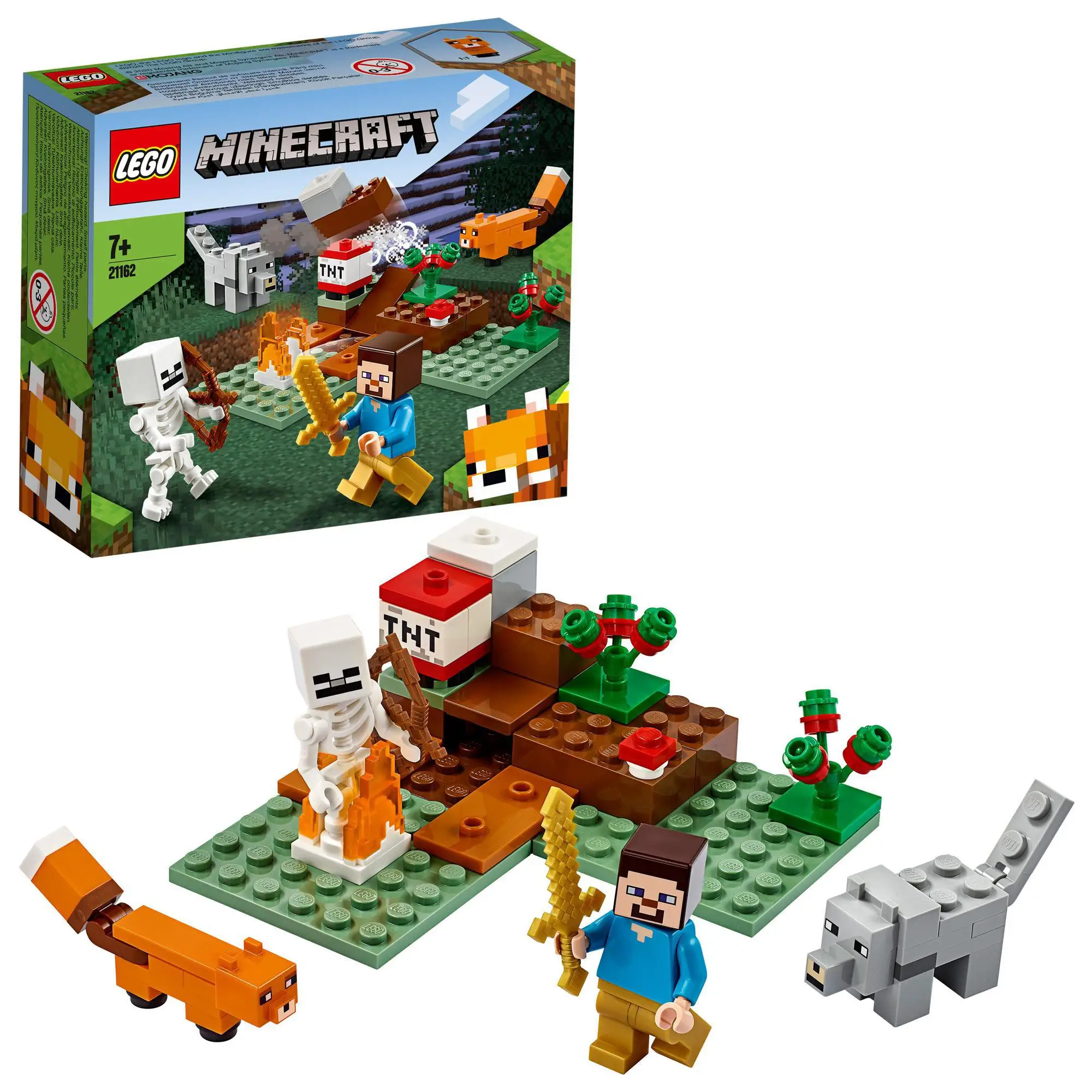 Lego Original 21162 Minecraft The Adventure In The Taiga Construction Toy Children + 7 Years With Steve, Skeleton, Fox And Wolf - Soft Plastic Blocks -