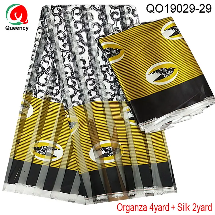 QO19029 DHL-чистый шелк с органзой ткань Африканская абкара африканская вощеная ткань принтом 4+ 2 ярдов органза лента шелк для платья - Цвет: QO19029-29