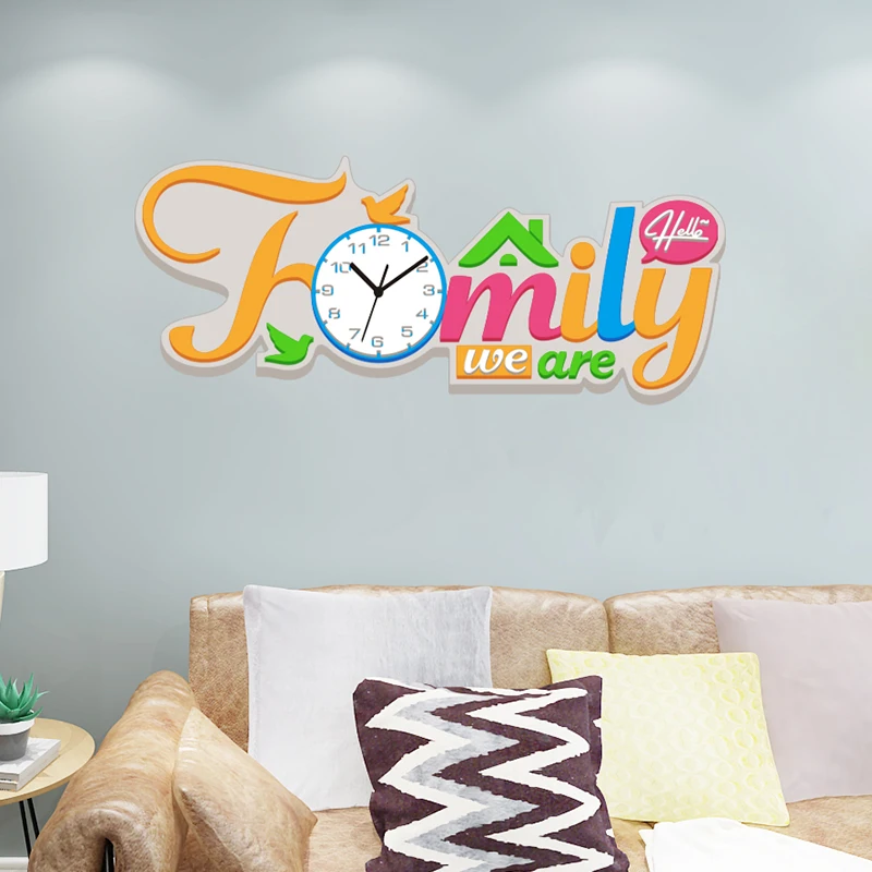 

"Family" word clock acrylic wall stickers Silent Solar scanning wall clock Home Store fashion decors