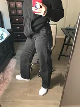 Women Jeans Cargo-Pants Wide-Leg Gray Loose Blue Girl Baggy High-Waist Straight Casual