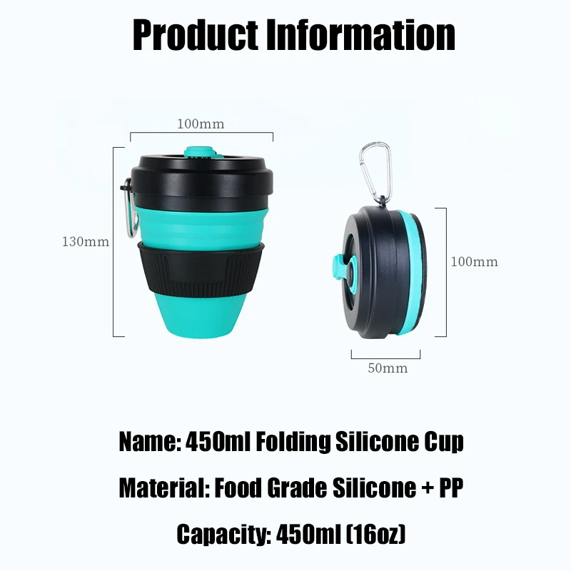 450 мл Складная силиконовая чашка кружки Складная Силиконовая кофейная чашка с крышками портативная силиконовая телескопическая Питьевая дорожная черная чашка