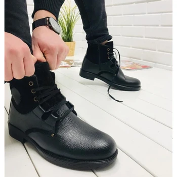 

BA0070 Laced Waterproof Inside Furry Thick Sole Black Men 'S Classic Sports Half Ankle Boot. Van, chaussure, air, money, flip