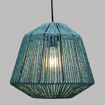 

Ceiling lamp. Made of metal and rope. Turquoise green Color. SIZE: Height 29cm x width 26cm x 1 meter cable.