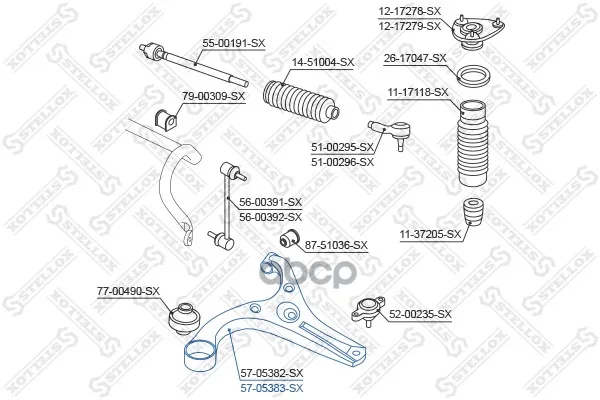 57-05383-Sx_рычаг Правый! Hyundai Accent 05 Stellox 5705383sx Stellox арт. 5705383SX