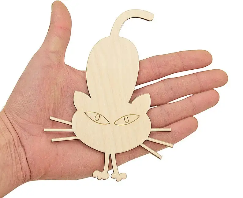 

Wooden Cat (15cm) Shape With Mustache Ornaments Craft Decoration Gift Decoupage Unpainted Laser Cut 0441