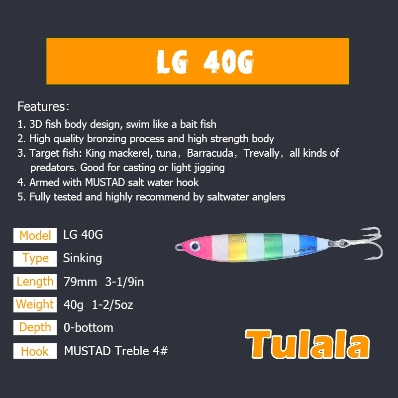 Tulala литой металл 40 г джиговая блесна, шкура, литье свинца, рыбы, SeaBass, рыбалка на щуку Приманка снасти, вобберы, жесткие приманки