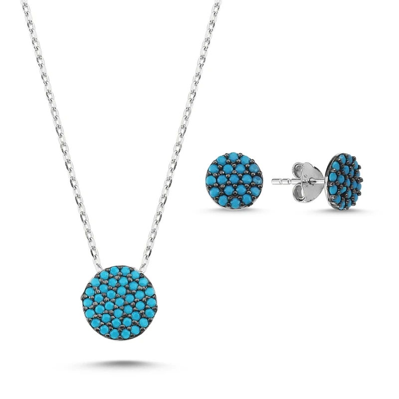 

Silver 925 Sterling Nano Turquoise Gemstone Round Set