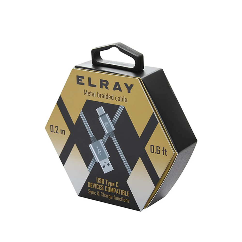 Кабель Elray USB папа/Type-C папа 0,2м серый(AC20MBC02GR