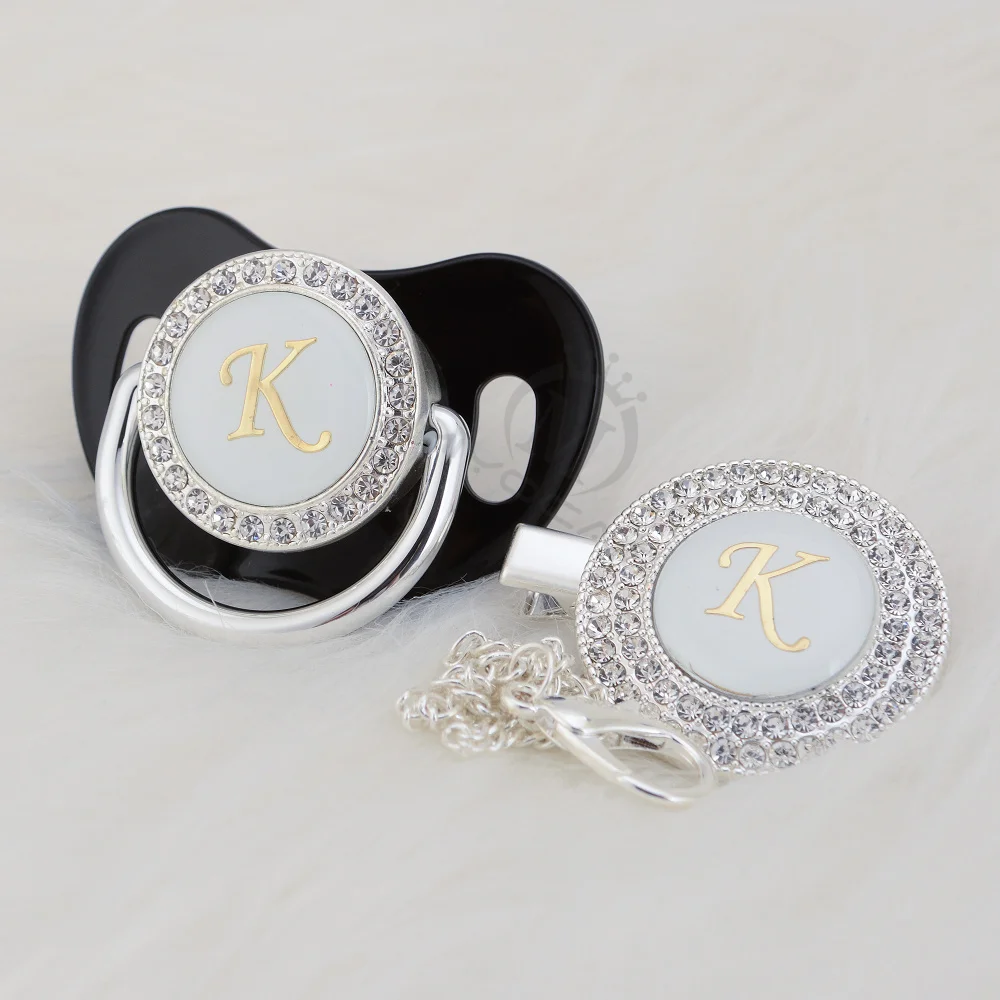 MIYOCAR серебряные инициалы буквенные K прекрасный bling соска и пустышка Клип Набор уникальный BPA бесплатно пустышка bling baby shower подарок LK-1
