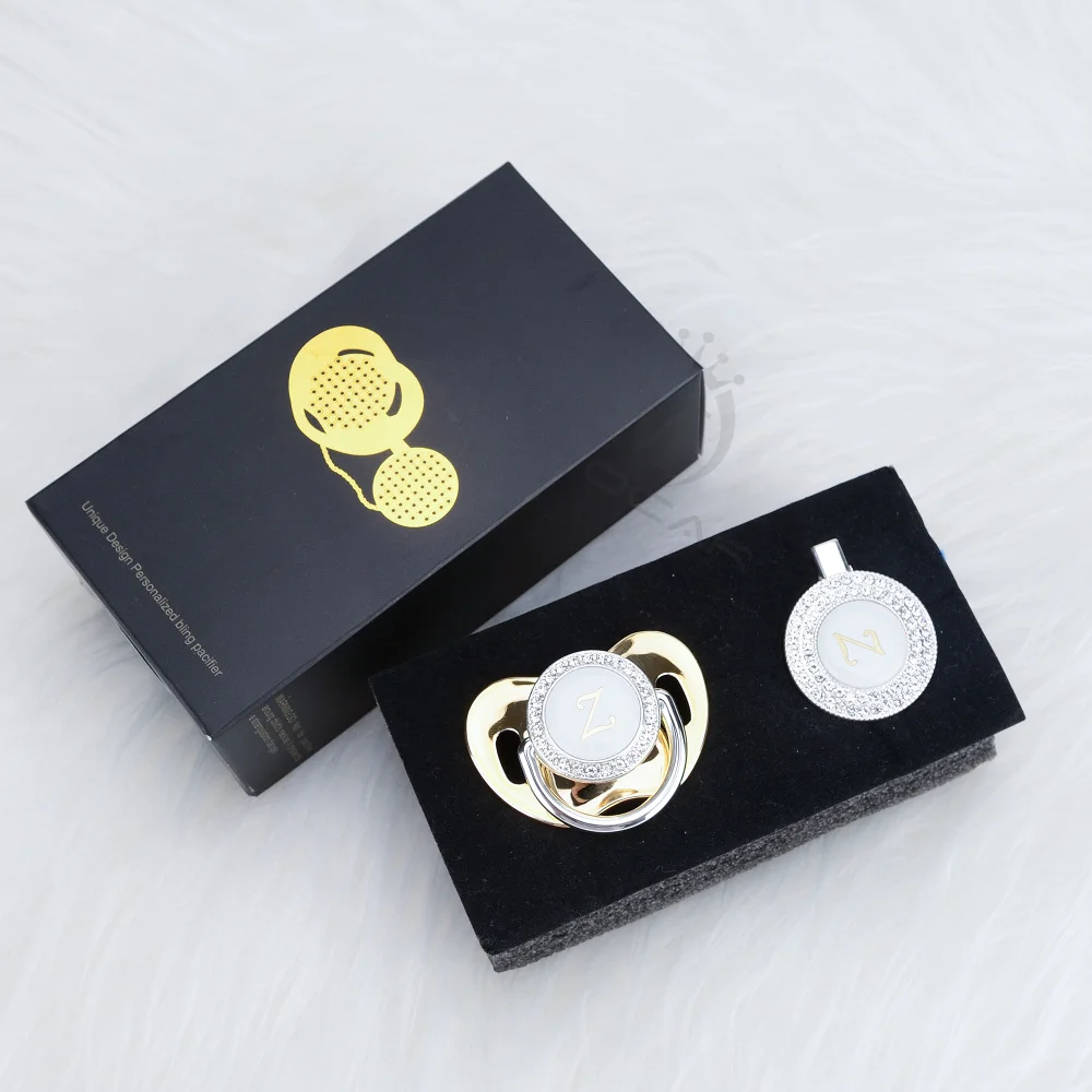 MIYOCAR gold bling name Initial letter Z elegant silver bling pacifier and pacifier clip BPA free dummy bling SGS pass LZ-1