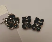 Conjunto de joyas de esmalte de flor rosa de moda, pintura negra de Color oro rosa, juegos de joyería nupcial para mujer, boda 82606