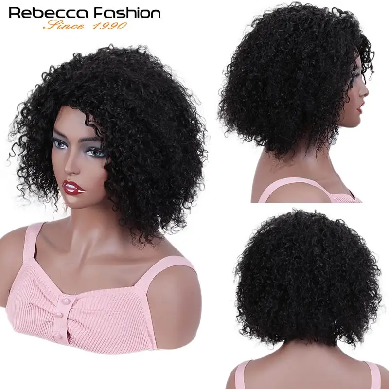 Rebecca Короткие вьющиеся парики для черных женщин перуанские Remy Надувные вьющиеся человеческие волосы парики натуральные волосы