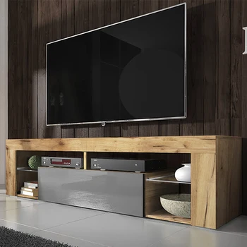 

SELSEY BIANKO – Modern TV Lowdoard /TV Cabinet (140cm, Lancaster Oak/Gloss Grey Front Panel without LED Lighting)